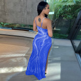 Rhinestone Sexy Strap Maxi Evening Dress