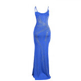 Rhinestone Sexy Strap Maxi Evening Dress