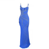 Rhinestone Sexy Strap Maxi Evening Dress