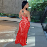 Rhinestone Sexy Strap Maxi Evening Dress