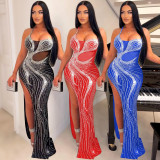 Rhinestone Sexy Strap Maxi Evening Dress
