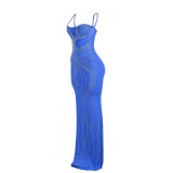 Rhinestone Sexy Strap Maxi Evening Dress