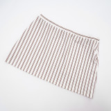 Fashion Two Piece Set Striped Long Sleeve Turndown Collar Shirt Top Bodycon Short Skirt