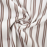 Fashion Two Piece Set Striped Long Sleeve Turndown Collar Shirt Top Bodycon Short Skirt