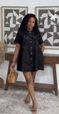 Denim Bow Loose A-Line Short Dress