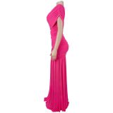 Sexy Slash Shoulder High Slit Mesh Maxi Evening Dress