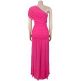 Sexy Slash Shoulder High Slit Mesh Maxi Evening Dress