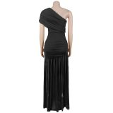 Sexy Slash Shoulder High Slit Mesh Maxi Evening Dress