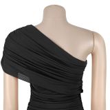 Sexy Slash Shoulder High Slit Mesh Maxi Evening Dress