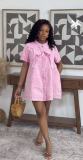 Denim Bow Loose A-Line Short Dress