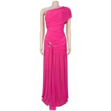 Sexy Slash Shoulder High Slit Mesh Maxi Evening Dress