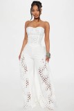 Hollow Out Strapless Top and Wide Leg Pants Set