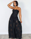Hollow Out Strapless Top and Wide Leg Pants Set