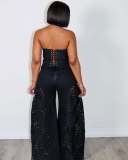 Hollow Out Strapless Top and Wide Leg Pants Set