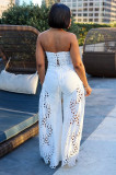 Hollow Out Strapless Top and Wide Leg Pants Set