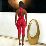 Polka Dot Halter Low Back Top and Capri Two Piece Set