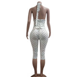 Polka Dot Halter Low Back Top and Capri Two Piece Set