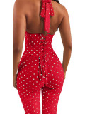 Polka Dot Halter Low Back Top and Capri Two Piece Set