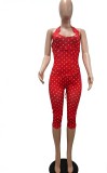 Polka Dot Halter Low Back Top and Capri Two Piece Set