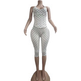 Polka Dot Halter Low Back Top and Capri Two Piece Set