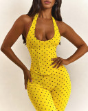 Polka Dot Halter Low Back Top and Capri Two Piece Set