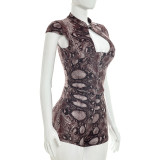Sexy Snakeskin Print Cap Sleeve Keyhole Tight Romper