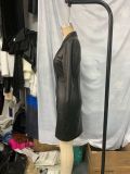 Black PU-Leather V-Neck Sexy 3/4 Sleeve Midi Dress