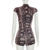 Sexy Snakeskin Print Cap Sleeve Keyhole Tight Romper