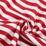 Striped Printed Turn Down Collar Short Sleeve Slim Romper