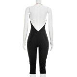 Solid Deep-V Neck Backless Tight Romper