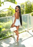 Stylish V-Neck Halter Low Back Slim Printed Romper