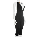 Solid Deep-V Neck Backless Tight Romper