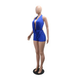 Sexy Plunge Halter Neck Backless Solid Romper