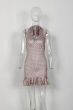 Polka Dot Deep-V Neck Ruffle Bodycon Dress