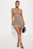 Polka Dot Deep-V Neck Ruffle Bodycon Dress