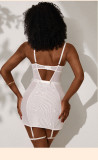 White See-through Mesh Sexy Lingerie Nightgown with Choker +Leg Loops