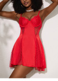 Women Floral Embroidered Soft Underwire Lace Patchwork Sexy Slip Dress