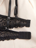 Black Floral Lace Bra See-Through Thong Sexy Lingerie Set