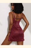 Burgunry Sequin Soft Underwired See-Through Lace Sexy Nightgown