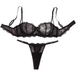 Women French Lace Bra and Thong Sexy Lingerie Set