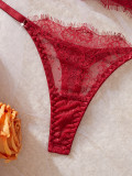 Red Lace Bra and Thong Sexy Two-Piece Lingerie Set