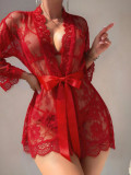 Sexy Lingerie Red Lace Night Robe with Thong
