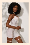 White See-through Mesh Sexy Lingerie Nightgown with Choker +Leg Loops