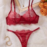 Red Lace Bra and Thong Sexy Two-Piece Lingerie Set