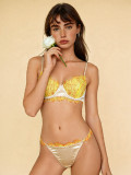 Contrast Floral Lace Satin Patchwork Underwired Bra & Pantie Lingerie Set