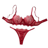 Red Lace Bra and Thong Sexy Two-Piece Lingerie Set