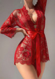 Sexy Lingerie Red Lace Night Robe with Thong
