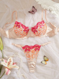 Sexy Lip Heart Embroidery Lace See-through Bra Thong Lingerie Set