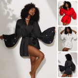 Women Sequin Patchwork Tie Waist Leisure Home Robe