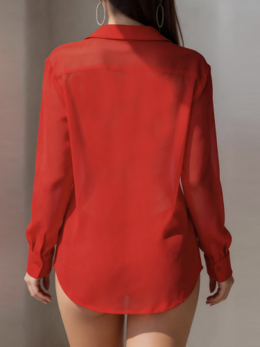 Red Shirt Dress with Thong Sexy Lingerie (without Bra)